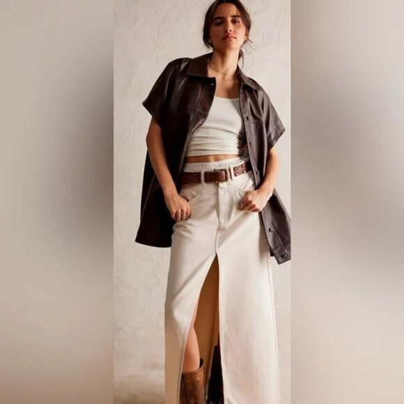 Free People We The Free Come As You Are Denim Maxi Skirt NWT Wisp Ivory Sz 4 - Picture 1 of 9